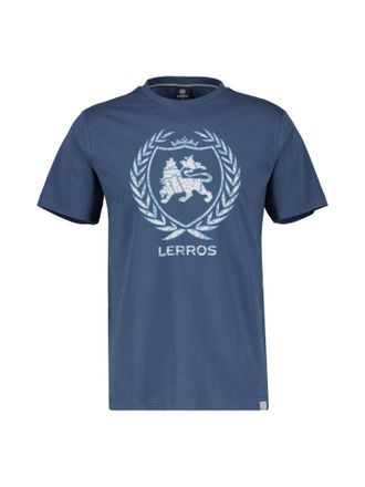 Lerros T-Shirt LERROS T-Shirt mit Logoprint, Herren, Gr. S, blau (storm blau), 100% Baumwolle, Rundhals, Shirts T-Shirt