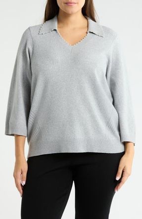 Wit & Wisdom Collar Sweater in Heather Grey at Nordstrom, Size 2X