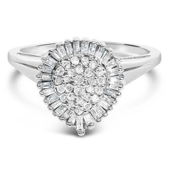 House of Brilliance 10K Gold 1/2 Cttw Diamond Domed Pave and Cluster Halo Cocktail Ring in White at Nordstrom, Size 7.25
