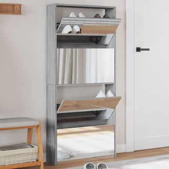 vidaXL Vidaxl - Mueble Zapatero Con Espejo 4 Niveles Gris Sonoma 63x17x134 Cm