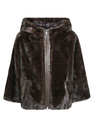 Pinko Cadetia Cape Plush Faux Fur Hooded Cape