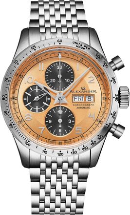 Alexander A450 Megalos Limited Edition 43mm Classic Chronograph Luxury Watch Silver Case, Champagne Dial