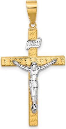 Diamond2Deal 14k Two-tone Gold Polished and Diamond-cut Crucifix Pendant