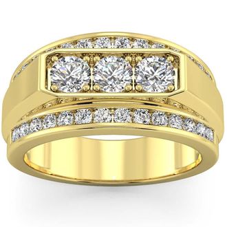 Pompeii3 Mens 2 CT. T. W. Lab Grown Diamond Border Three Stone Ring in 14K Gold