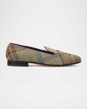 Ralph Lauren Purple Label Mens Alonzo Crest Wool Plaid Smoking Slippers