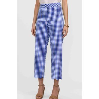 Foxcroft Elaine Gingham Scallop Hem Capri Pants in Blue/White at Nordstrom, Size X-Large