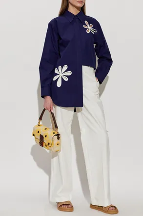 Fendi Shirt With Floral Motif, Womens, Navy Blue