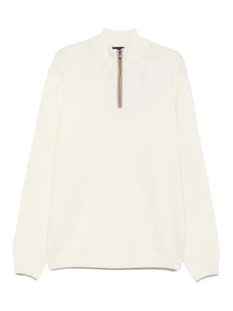 Paul & Shark Wool cashmere half-zip knit with suede trim