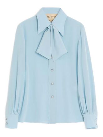 Valentino Garavani Crepe De Chine scarf-detail shirt - women - Silk - 40 - Blue