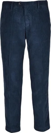 Bro-Ship Straight-Leg Blue Velvet Trousers with Functional Pockets
