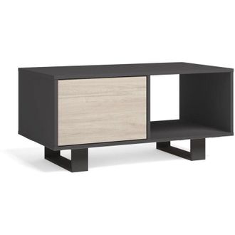 Skraut Home Mesa De Centro Con Puertas, Sal&oacute;n Comedor, Modelo Wind, Color Estructura Gris Antracita, Color Puertas Roble, Medidas 92x50x45cm De Altura. - Skraut H