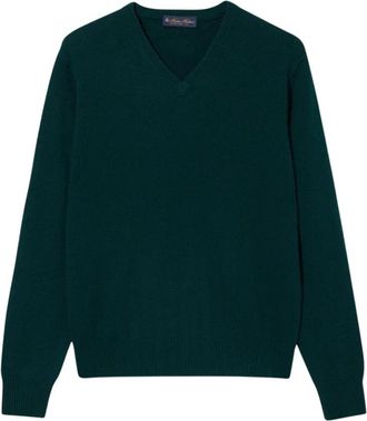Brooks Brothers Wol-kasjmier V-hals Trui - Heren - V-hals truien - Groen - M - Wol - Truien & Vesten