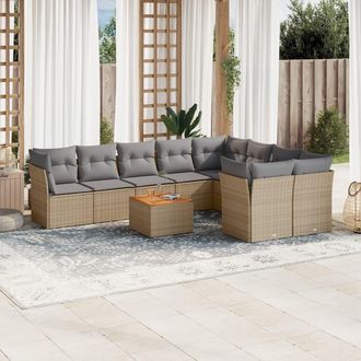 vidaXL Juego De Sof&aacute;s Jard&iacute;n Con Cojines Beige 10 Pzas Rat&aacute;n Sint&eacute;tico Vidaxl