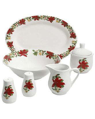 Gibson Home Dnu Gibson Home Perfect For Holidays Poinsettia 7Pc Porcelain Serving Set