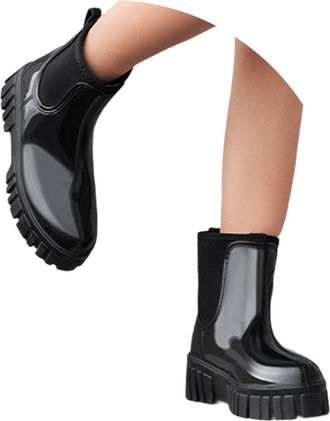 Generic 2026 Ladies Boots for Women, PVC Rubber Garden On Ankle Winter Block Heel Leather Rainy Days City Walking Women Chelsea Waterproof Non Slip (12) Black