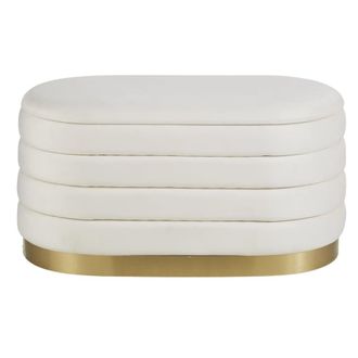 Maisons du monde Puf de terciopelo blanco y dorado
