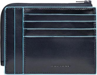 Piquadro Mens card holder wallet with zipped coin pocket - Heren - Portefeuilles - Blauw - ONE Size - Accessoires