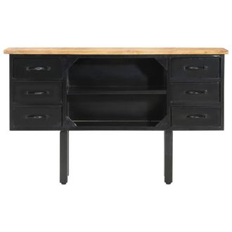 Berkfield Home Sideboard 110x30x65 cm Solid Rough Mango Wood & Steel in Black | Size: 110 x 30 x 65 cm