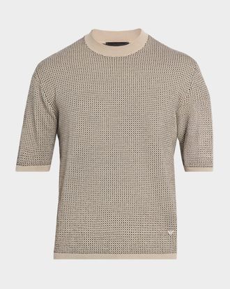 Emporio Armani Men & apos;s Micro-Dot Knit Short-Sleeve Crewneck Sweater