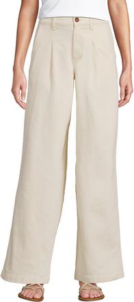 Lands End High Rise Soft Denim Pleated Wide Leg Trousers in Natural at Nordstrom, Size 12