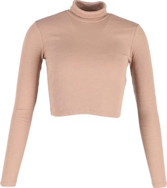 Reformation Davy Cropped Ribbed Turtleneck Tee in Nude Organic Cotton