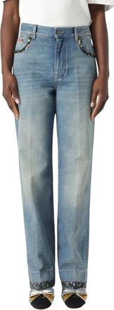 Valentino Bloemen Zak Jeans Damesmode - Dames - Regular Fit Jeans - Blauw - W29 - Denim - Jeans
