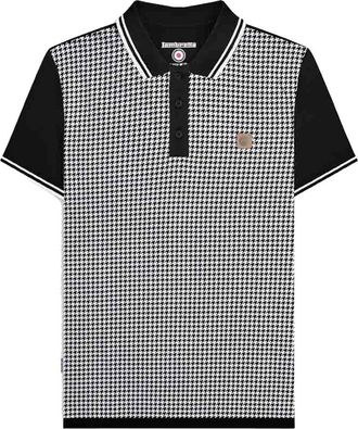 Lambretta Heren SS24 Houndstooth Poloshirt (Zwart, Wit)