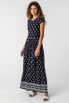 Roman Paisley Border Print Stretch Maxi Dress