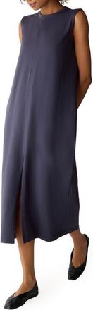 Eileen Fisher Crew Neck Front Slit Midi Dress in Ink at Nordstrom, Size Xx-Small