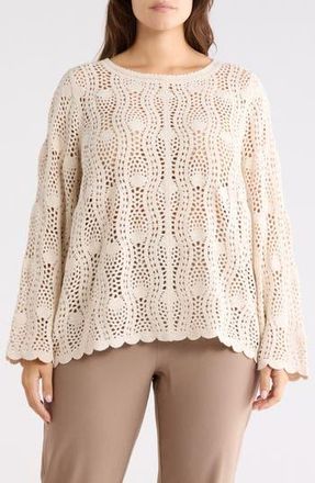 Adrianna Papell Long Sleeve Pointelle Sweater in Barley at Nordstrom Rack, Size 3X