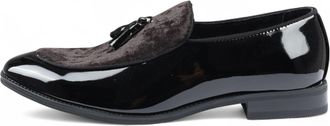 Infinity Leather Zwarte fluwelen loafers met kwastjes voor heren, formele lakschoenen