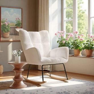 OEM Sill&oacute;n Rocking - Terciopelo Teddy - Madera S&oacute;lida - Dise&ntilde;o Contempor&aacute;neo - Confort Ergon&oacute;mico