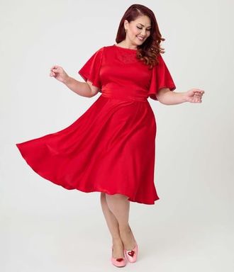 Unique Vintage Plus Size 1930s Swing Dress in Red Solid at Nordstrom, Size 3X