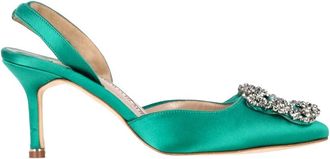 Manolo Blahnik Womens Satin Hangisi70 Embellished Slingback Pump (Authentic Pre-Loved)