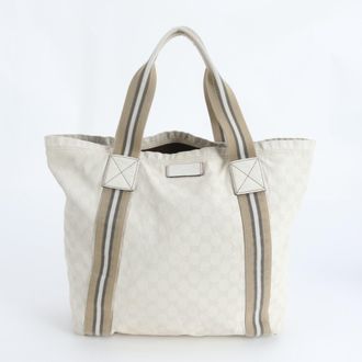 Gucci Gg Canvas Beige Leather Canvas Handbag Tote Bag (Pre-Owned)
