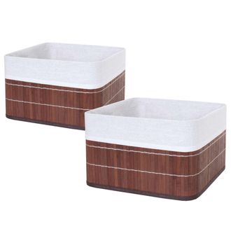 Hhg D&eacute;coshop26 - 2x Cestas De Almacenamiento Caja De Almacenamiento De Bamb&uacute; Marr&oacute;n 040000461