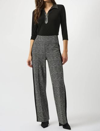 Joseph Ribkoff Glen Plaid Jacquard Wide Leg Pants In Black White