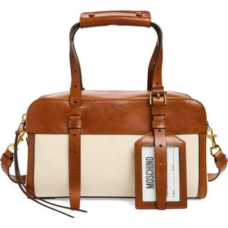 Moschino ID Leather & Canvas Shoulder Bag in Natural/Hide 10A Oo9 at Nordstrom