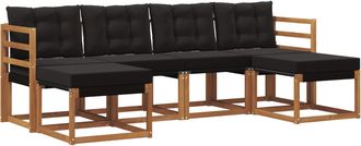 vidaXL Conjunto De Sof&aacute;s De Exterior 6 Uds. Natural Y Negro Vidaxl