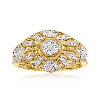 Ross-Simons Diamond Floral Milgrain Vintage-Inspired Ring in 18kt Gold Over Sterling