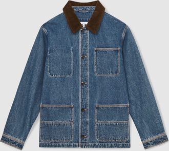 Reiss Denim Blue Corduroy Collar Worker Jacket, L
