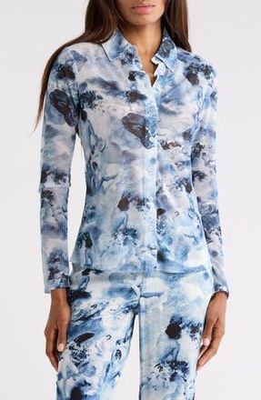 Good American Mesh Button-Up Shirt in Blue Angel Print at Nordstrom Rack, Size Small