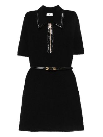 Elisabetta Franchi zip-front belted dress - women - Wool/Polyamide - 46 - Black