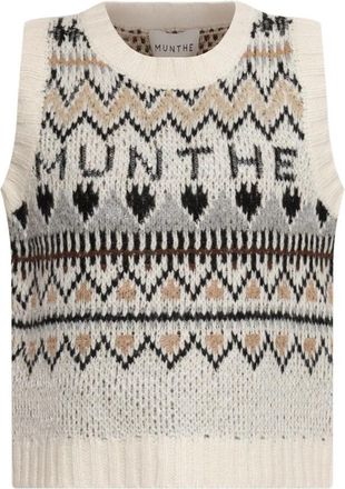 Munthe Vitalism Gebreid Vest - Dames - Ronde hals truien - Beige - M - Wol - Truien & Vesten