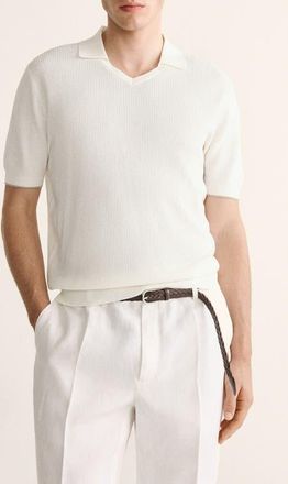 Mango Johnny Collar Cotton & Silk Polo in Off White at Nordstrom, Size X-Large
