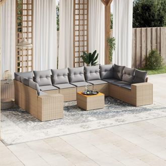 vidaXL Set De Sof&aacute;s De Jard&iacute;n 11pzas Con Cojines Rat&aacute;n Sint&eacute;tico Beige Vidaxl