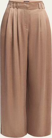 Giorgio Armani Pleated Wide Leg Viscose-Blend Trousers