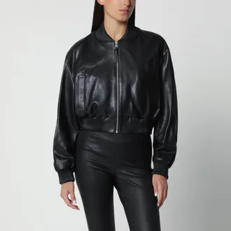 Arma Bomber cropped Hannah nero in pelle