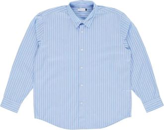 Pop Trading Company Gestreept Logo Shirt Wit Blauw - Heren - Casual Overhemden - Blauw - L - Katoen - Overhemden