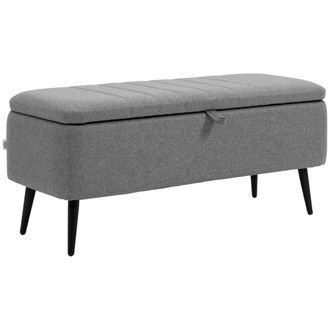 HOMCOM Storage Ottoman Bench - Linen Fabric Footstool with Steel Legs Grey | TJ Hughes